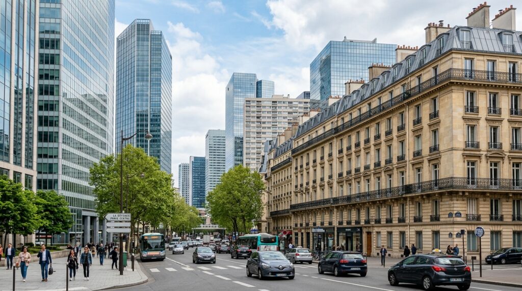 Immeubles modernes et haussmanniens représentant l'investissement immobilier collectif